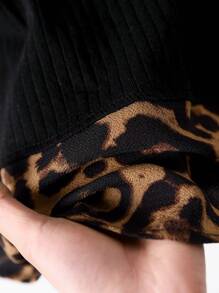 Rusticease Camiseta casual de manga corta con estampado de splicing de leopardo y negro para mujer, para primavera/verano - Multicolor - Ver 5