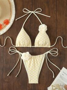 SHEIN Swim 2pcs Women Halter Flower Decor Sexy Bikini Set, Special Fabric For Summer Beach Vacation - Multicolor - View 2