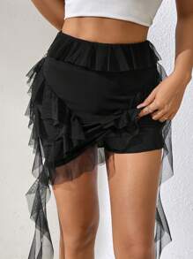 Chiquease Women's Knit Bodycon Ruffle Trim Patchwork Low Waist Elegant Palazzo Pants