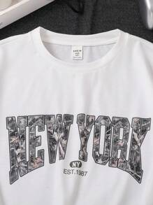 2pcs Kids Tween Boy Casual Academy Style Loose Letter Graphic Round Neck Tee And Shorts Set, Comfortable, Versatile, Suitable For Commute, School, Casual, Vacation, Sports, Spring/Summer/Fall/Winter