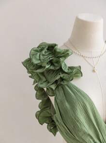 Soleia 女士浪漫花卉印花褶皱 V 领绿色露背系带收腰 A 字春季迷你连衣裙，适合度假、返校、秋季