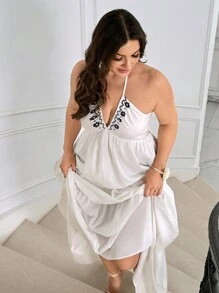 SHEIN Privé Abito lungo da donna in chiffon con scollo a sbuffo e maxi balza, adatto per resort, matrimonio, uscite, appuntamenti al mare, stampa floreale a contrasto di colori, abito lungo da resort tropicale