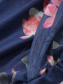 DAZY Women Ditsy Floral Mesh Patchwork Waist Fitted Mini Dress,Fall Dress - Navy Blue - View 9