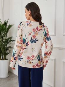 Seusyu Women's Casual Floral Print Loose Fit Long Sleeve T-Shirt Fall Cloth For Women - Multicolor - View 2