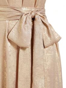Ellevyn Women's Elegant Tie-Waist Pocket Gold Sequin Round Neck Slim A-Line Dress, Resort Style Dress For Spring/Summer - Gold - View 10