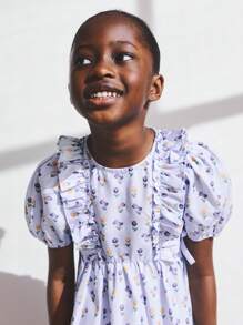 SHEIN Young Girl Ditsy Floral Ruffle Puff Sleeve Dress - Multicolor - View 5