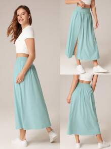 GLOWMODE 纯色褶皱简约开叉运动短裙，休闲度假