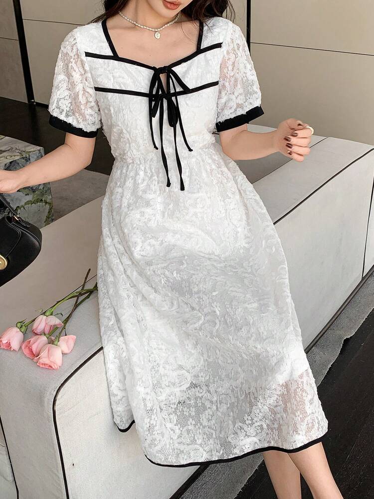 Summer New Beach Holiday 3D Floral Contrast Tie Halter Sundress Dress For Women