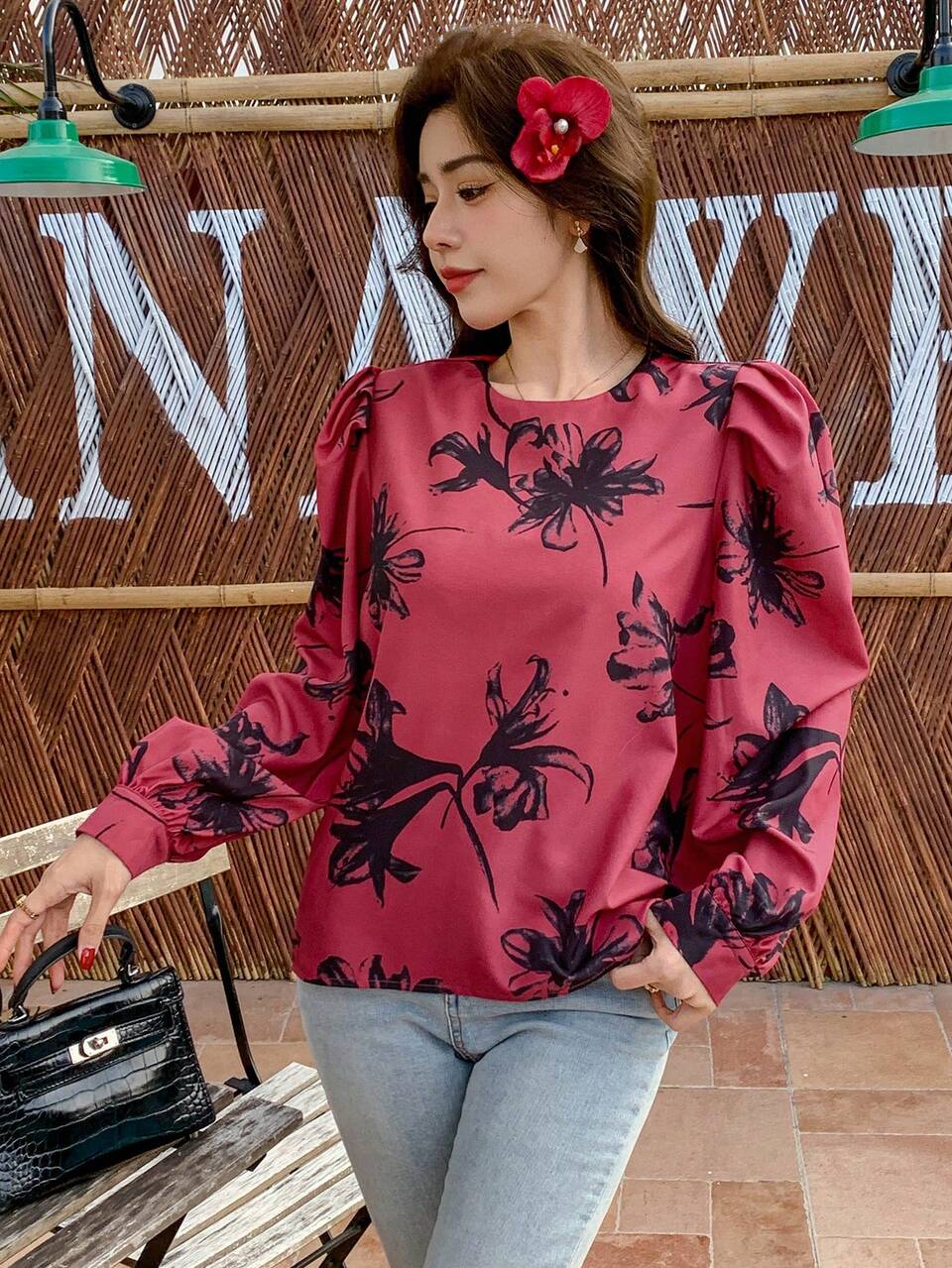Spring New Elegant High-End Blouse For Women, Suitable For Party And Valentine's Day,Fall Clothes Long Sleeve Top Graphic Tee