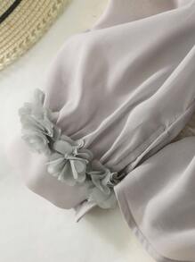 Lacomfia Elegancka koszula damska z perłowymi mankietami i kwiatowym koronkowym szyfonem w dużym rozmiarze