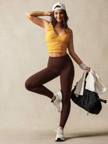 VARSITIE U-Shaped Collar Gathered Two-Tone Women Sports Sets