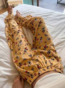 DAZY Cute Cartoon Print Loose Sleep Pants, Fall Pajama, Winter - Yellow - View 1