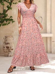 SHEIN Clasi 女式度假休闲盖袖碎花连衣裙