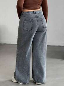 EURMUSE WOMEN PLUS SIZE HIGH WAIST RISE WIDELEG CUT Wide Leg Jeans - Grey - View 2