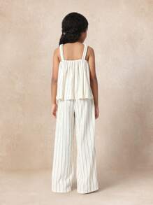 SUMWON Conjunto de dos piezas de rayas para verano: pantalones anchos de pierna ancha y top sin mangas de cuello cuadrado - Ropa de vacaciones para resort y ocio