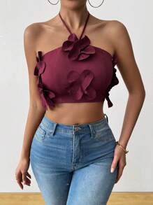 SHEIN Unity Women's Fashionable Versatile Strapless Tie Backless Floral Tank Top, Spring/Summer - Burgundy - View 4