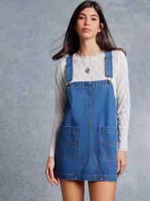WESTFADE 春季实用休闲牛仔连身迷你连衣裙，带口袋