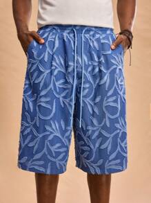 Forever 21 Men's Casual Leaf & Cut Out Drawstring Waist Shorts - Blue - View 7