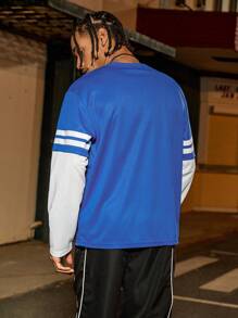 PAVTROS Manfinity Streetrush Manfinity Streetrush Men's Letter Print Round Neck Sports Mesh 2 In 1 Sweatshirt,Boyfriend Gifts - Blue - View 2