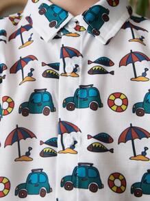 Boys Sets Short Sleeve Shirt And Shorts, Simple Fashionable Casual Everyday Wear - Multicolor - View 6