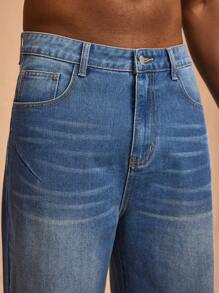 Forever 21 Men's New Spring Summer Retro Washed Wide Leg Classic Denim Jeans Pants - Medium Wash - View 6