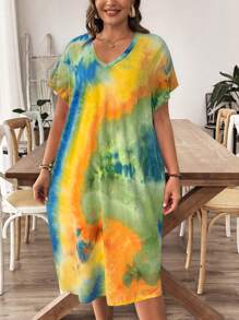 SHEIN LUNE Tie Dye Casual Dress, Minimalist & Fashionable For Everyday Wear Boho Old Money - Multicolor - View 5