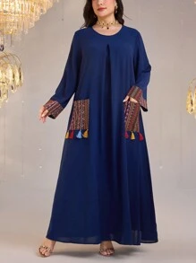 Al Najma Váy dài tay thường ngày cỡ lớn, tối giản và thời trang để mặc hàng ngày - Màu xanh hải quân - Xem 3