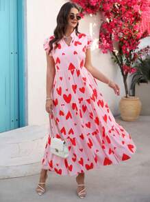 INAWLY Đầm thường ngày cổ chữ V in hình trái tim cỡ lớn cho nữ - Nhiều màu - Xem 5