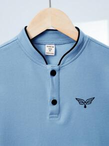 SHEIN Tween Boy Graphic Print Collared Short Sleeve Polo Shirt - Blue - View 3