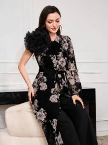 Modelyn Women 3D Flower Decor Floral Printed Romper Fall Cloth For Women - Multicolor - View 7