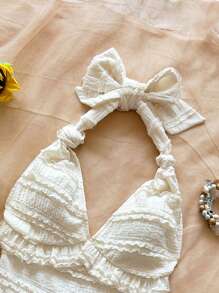 Soleia 花卉纹理打结挂脖迷你裙套装 - 白色 - 查看 5