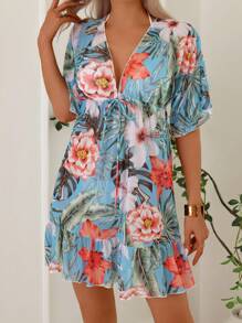 Swim Lushoire Đồ bơi che phủ dự tiệc mùa hè họa tiết hoa xẻ tà sâu cổ chữ V cho nữ - Nhiều màu - Xem 1