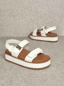 SHUZIA Women Platform Sandals With Comfortable Molded Footbed And Dressy Adjustable Buckle Strap Spring Shoes Spring Break Easter Vacation Shoes Casual Shoes Beach Shoes Mother's Day Present - White - View 2