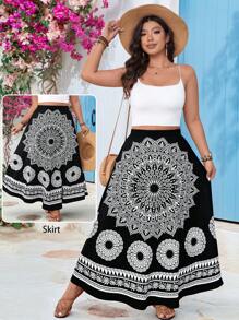 Breezaya Plus Size Casual Retro Bedrukte Rok Voor Vrouwen