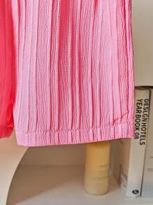 3pcs/Set Baby/Toddler Girl Casual Versatile Pink Short Sleeve Blouse Top, Loose Wide Leg Shorts And White Camisole, Comfortable Woven Fabric, Spring/Summer New Outfit, Suitable For Everyday Wear And Vacation - Pink - View 4