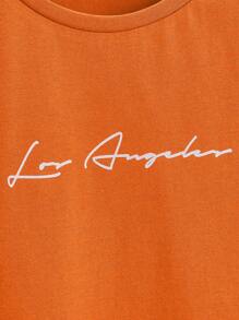 SHEIN Teen Boys' Casual English Graphic Print Short Sleeve Cotton T-Shirt, Summer