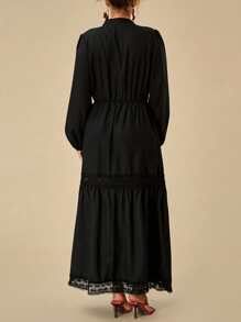 SHEIN VCAY Plus Size Women's Solid Color Simple Long Sleeve Casual Dress,Graduation Dress - Black - View 2