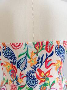 Soleia Plus Size Women's Colorful Retro Paisley Print Bandeau, Suitable For Holiday, Autumn/Winter