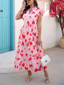 INAWLY Đầm thường ngày cổ chữ V in hình trái tim cỡ lớn cho nữ - Nhiều màu - Xem 3