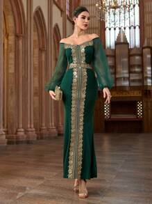 Al Najma 女士休闲连衣裙，简约时尚，适合日常穿着 - 墨綠色 - 查看 7