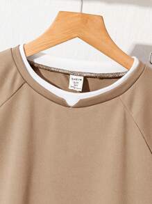 青少年男孩休闲立领 T 恤和运动裤 2 件套，男孩服装套装 - 卡其色 - 查看 4