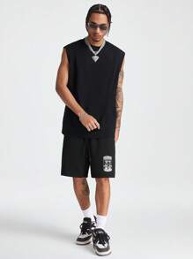 Manfinity NXTstreet Conjunto de camisetas de punto holgadas con estampado de letras inglesas para hombre - Negro - Ver 3