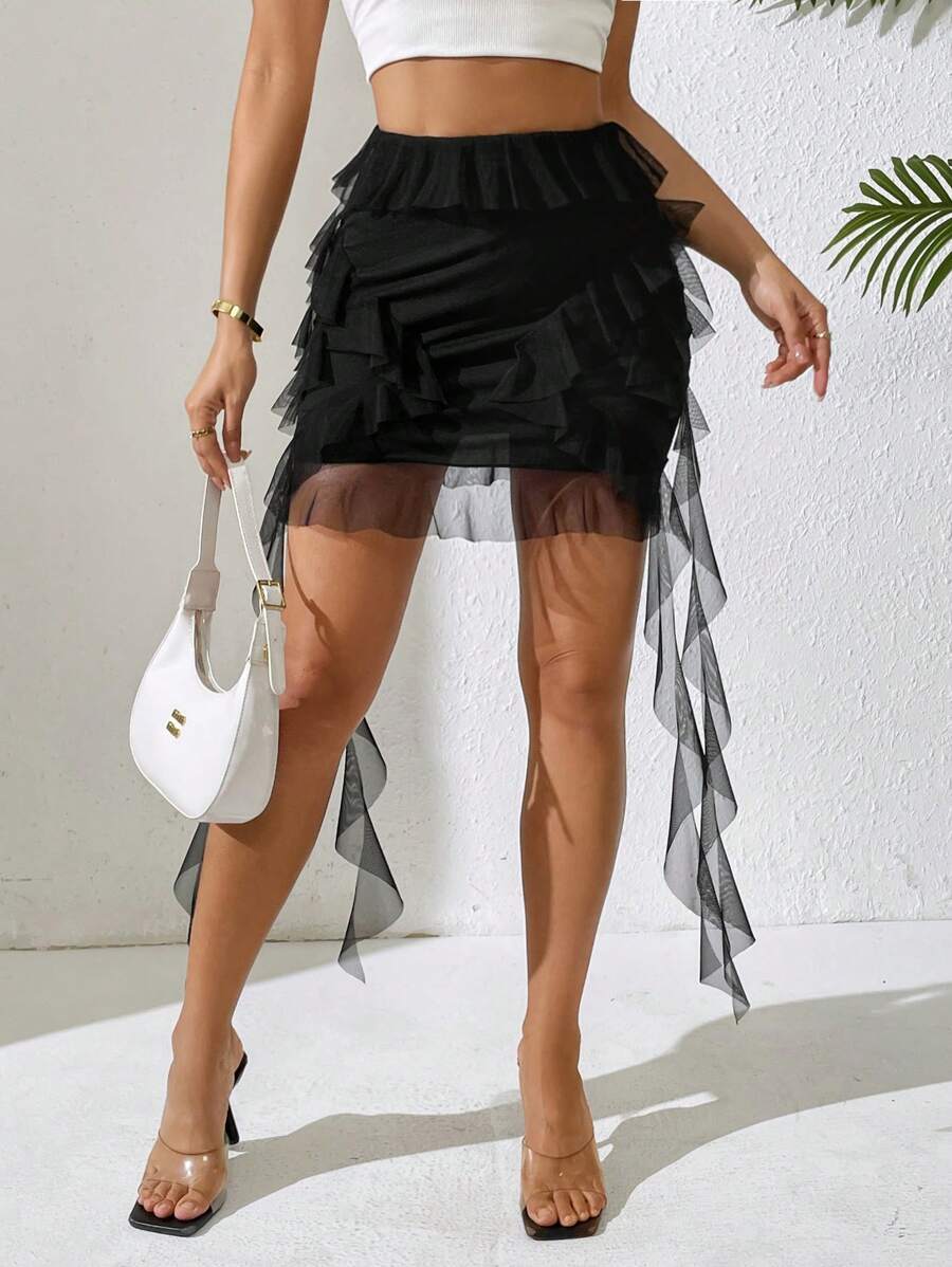 Chiquease Women's Knit Bodycon Ruffle Trim Patchwork Low Waist Elegant Palazzo Pants