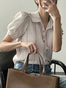 DAZY 新品春季波西米亚风格海滩度假条纹荷叶边袖女式衬衫秋季