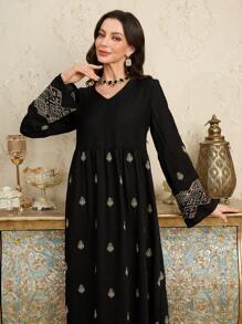 Lacomfia Women's Elegant Embroidered Long Arabian Dress,Modest - Black - View 7