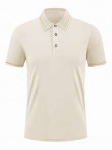 Manfinity Dauomo Men's Solid Color Short Sleeve Polo Shirt, Minimalist Casual Everyday Wear - Apricot - View 3