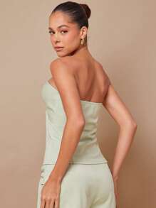 L'Amorae Women's Solid Color Twisted Bandeau Top, Fashionable - Green - View 2