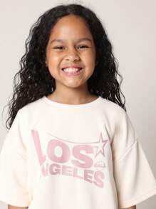 SUMWON Conjunto Casual de Duas Peças Los Angeles Star, Moletom Cropped Oversized e Shorts, Roupa Esportiva Atlética para Verão e Primavera, Streetwear Juvenil e Urbano - Rosa chiclete - Visão 5