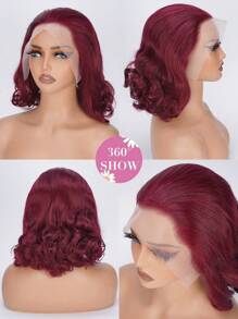 99J 勃艮第鲍勃假发真人发 13x4 前蕾丝假发波浪前蕾丝假发真人发预拔 180% 密度透明酒红色鲍勃假发女士真人发 - S99J - 查看 3