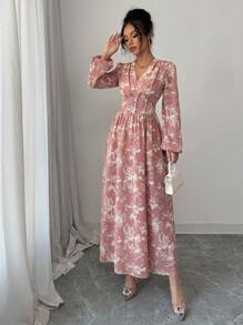 Modelyn 女士花卉印花灯笼袖连衣裙长款女装 - 彩色 - 查看 4